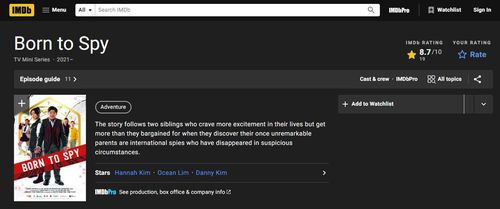 '본 투 스파이'는 IMDb 평점에서 10점 만점에 8.7점을 받았다[IMDb 사이트 캡처]