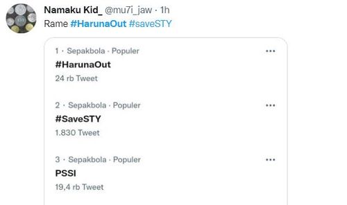 인도네시아서 신태용 감독 관련 해시태그 인기 급상승[트위터 캡처]