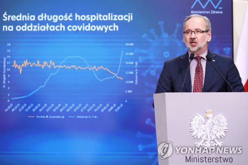 기자회견하는 폴란드 보건장관[EPA 연합뉴스 자료사진. 재배포 및 DB 금지]