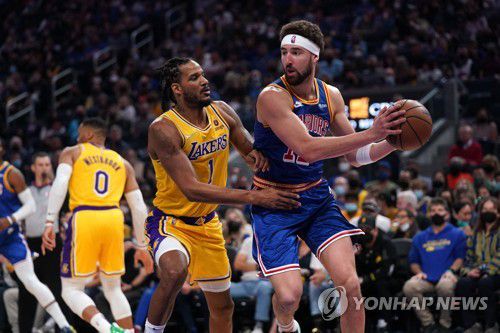 골든스테이트의 클레이 톰프슨(오른쪽).[Cary Edmondson-USA TODAY Sports=연합뉴스]