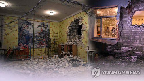포격으로 파괴된 우크라 동부 돈바스 지역 (CG)[연합뉴스TV 제공]