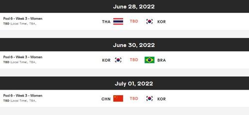 한국 여자배구대표팀의 VNL 3주 차 경기 장소는 미정[국제배구연맹 홈페이지 캡처. 재판매 및 DB금지]