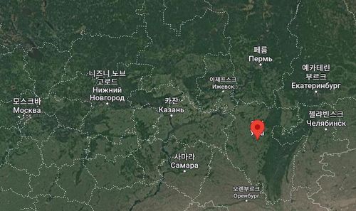 러시아 국방장관이 보름간 지냈던 지역으로 추정되는 우파의 위치(빨간색)[구글맵 캡처. 재판매 및 DB금지]