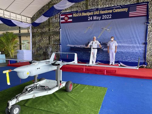 ''RQ-21A 블랙잭' 드론 태국 해군 인도식 모습. 2022.5.24[주태국 미대사관 홈페이지 캡처. 재판매 및 DB 금지]