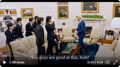 바이든 미국 대통령이 BTS 노래를 틀자 놀라는 BTS 멤버들[바이든 대통령 트위터 캡처. 재판매 및 DB 금지]
