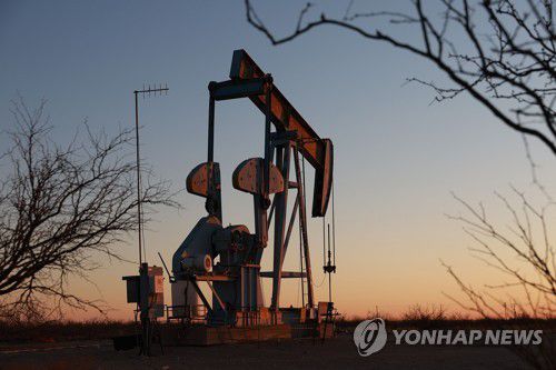 텍사스 유전 지역에서 작업하는 펌프잭의 모습