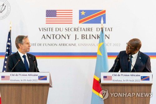 지난 10일 민주콩고 외무장관과 공동 기자회견 블링컨 국무장관[AFP 연합뉴스 자료사진. 재판매 및 DB 금지]