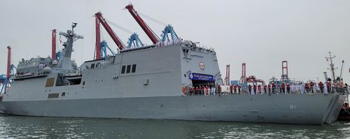 자카르타에 입항한 한산도함(자카르타=연합뉴스) 박의래 특파원 = 10일(현지시간) 북부 자카르타 탄중 프리옥항에 입항한 한산도함의 모습. 2022.10.11. laecorp@yna.co.kr