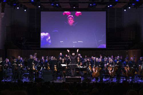 벨기에 겐트국제영화제에서 열린 '한국 영화음악 공연'(겐트[벨기에]=연합뉴스) 지난 20일(현지시간) 벨기에 제49회 겐트국제영화제에서 열린 '한국 영화음악 공연' 모습. 현지 명문 심포니 오케스트라 '브뤼셀 필하모닉'이 연주를 맡았다. 2022.10.23 photo@yna.co.kr [겐트국제영화제 주최 측 제공. 재판매 및 DB 금지]