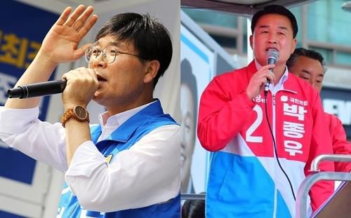 민주당-국민의힘 거제시장 후보 (거제=연합뉴스) 민주당 변광용 거제시장 후보(왼쪽)와 국민의힘 박종우 후보. [양측 선대본 제공. 재판매 및 DB 금지]