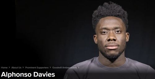 2022 카타르 월드컵에 출전한 캐나다의 알폰소 데이비스[유엔난민기구 홈페이지 캡처. 재판매 및 DB 금지]