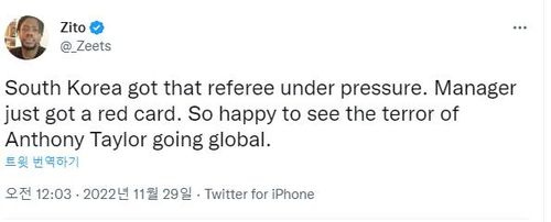 테일러 심판을 비판한 한 트위터 사용자[Zito라는 아이디의 트위터 사용자 계정 캡처. 재판매 및 DB 금지]