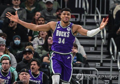 밀워키의 야니스 아데토쿤보[Benny Sieu-USA TODAY Sports/로이터=연합뉴스]