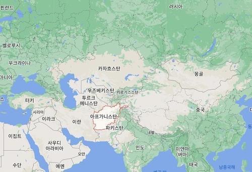 아프가니스탄 및 주변국[구글 지도 캡처. 재판매 및 DB 금지]