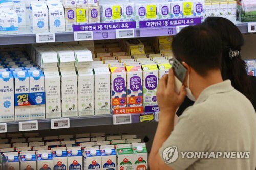 '인상 불가피' 우유 원유값, 가격협상 시작(서울=연합뉴스) 진연수 기자 = 올해 우유 원유 가격을 정하기 위한 낙농가와 유업체들의 협상이 시작된 9일 서울의 한 대형마트에서 시민들이 우유를 고르고 있다. 농림축산식품부에 따르면 낙농가와 유업계 관계자 등으로 구성된 낙농진흥회는 소위원회를 열어 올해 원유 가격 협상에 착수한다. 2023.6.9 jin90@yna.co.kr