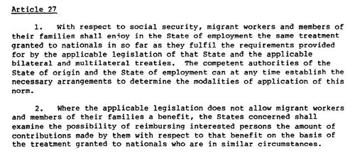 유엔 국제이주노동자권리협약 제27조[세계법제정보센터 홈페이지 자료 캡처]