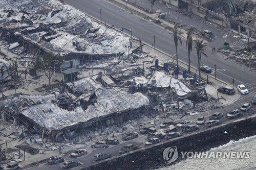 산불로 타버린 하와이 마우이섬 라하이나 지역[AP=연합뉴스. 재판매 및 DB 금지]