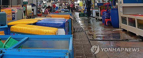 한산한 통영중앙시장(통영=연합뉴스) 정종호 기자 = 일본이 후쿠시마 제1원자력발전소 오염수의 해양 방류를 개시한 24일 경남 통영시 통영중앙전통시장이 한산한 모습이다. 2023.8.24 jjh23@yna.co.kr