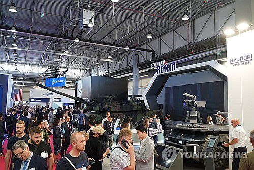현대로템, 제31회 폴란드 국제 방산 전시회 참가(서울=연합뉴스) 현대로템이 5일부터 8일까지 폴란드 키엘체에서 열리는 '제31회 폴란드 국제 방위산업 전시회(MSPO)'에 참가한다고 6일 밝혔다. 사진은 폴란드 국제 방산 전시회(MSPO)에 참가한 현대로템 부스 전경. 2023.9.6 [현대로템 제공. 재판매 및 DB 금지] photo@yna.co.kr
