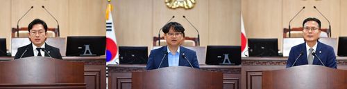 시정질문의하는 한재학(왼쪽부터), 박승찬, 김영근 의원[청주시의회 제공. 재판매 및 DB금지]