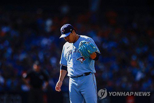 2023년 마지막 정규시즌 마운드에 선 토론토 류현진[AFP/게티이미지=연합뉴스]