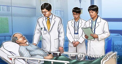 입원실 병상 회진하는 의사-노인 환자(PG)[이태호 제작] 사진합성·일러스트