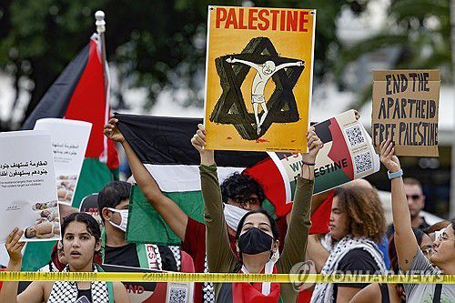 플로리다주 마이애미에서 열린 팔레스타인 지지 시위[마이애미 헤럴드(Miami Herald)/AP=연합뉴스. 재판매 및 DB 금지]