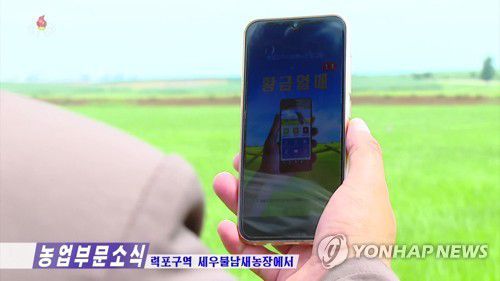 북한, 원격 영농 활발(서울=연합뉴스) 북한 노동신문은 농업과학기술 봉사프로그램 '황금열매'를 이용한 과학기술보급과 먼거리영농기술문답봉사가 활발히 진행되고있다고 10일 전했다. 조선중앙TV도 이날 력포구역 세우물남새농장에서 북한 농민이 스마트폰을 통해 농업정보를 열람하는 영상을 내보냈다.[조선중앙TV 화면] 2023.7.10      [국내에서만 사용가능. 재배포 금지. For Use Only in the Republic of Korea. No Redistribution] nkphoto@yna.co.kr