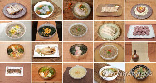 고기국수를 비롯한 다양한 제주향토음식(제주=연합뉴스) 제주도가 선정한 제주향토음식 20선을 뽑았다. 20선에는 자리물회, 갈칫국, 고기국수, 성게국, 한치물회, 옥돔구이, 빙떡, 갈치구이, 옥돔국, 자리구이, 소라물회, 돔베고기, 몸국, 꿩메밀칼국수, 오메기떡, 오메기술, 말고기육회, 고사리육개장(돼지고기육개장), 전복죽, 해물뚝배기 등이다. 사진 순서와는 상관없음. [제주도 제공]