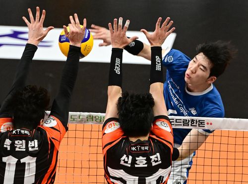 현대캐피탈 허수봉의 고공 강타[한국배구연맹 제공. 재판매 및 DB 금지]