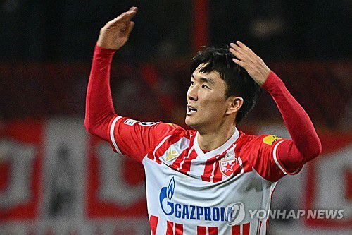 골을 터트리고 환호하는 황인범[AFP=연합뉴스]