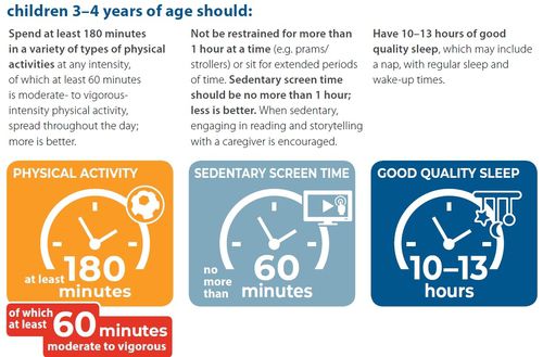 3∼4세 아동의 신체활동, 스크린 기기 이용 시간, 수면 시간 등에 관한 WHO 권고[세계보건기구(WHO) 발간 'GUIDELINES ON PHYSICAL ACTIVITY, SEDENTARY BEHAVIOUR AND SLEEP FOR CHILDREN UNDER 5 YEARS OF AGE'에서 발췌·재판매 및 DB 금지]