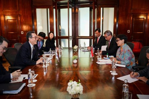 21일(현지시간) 브라질에서 열린 한-인도네시아 외교장관회담[외교부 제공]