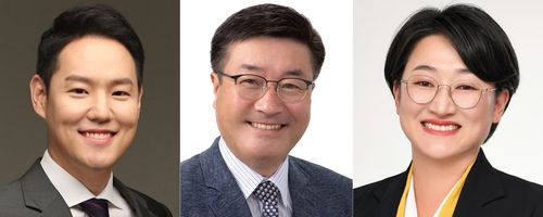 제주시을 국회의원 선거(제주=연합뉴스) 제주시을 선거구에 출마한 민주당 김한규 후보, 국민의힘 김승욱 후보, 녹색정의당 강순아 후보. 2024.3.8