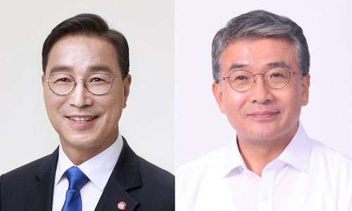 서귀포시 국회의원 선거(제주=연합뉴스) 서귀포시 선거구에 출마한 민주당 위성곤 후보(왼쪽), 국민의힘 고기철 후보. 2024.3.8