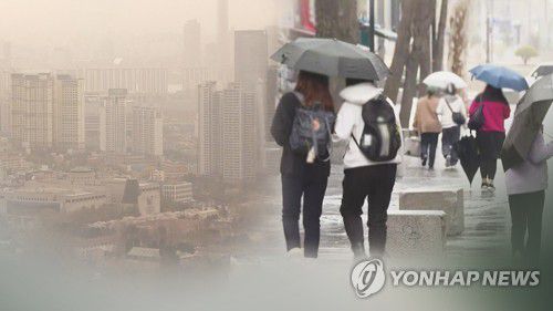 내일 전국 비, 중부 황사 비…주말까지 공기 질 나쁨 (CG)[연합뉴스TV 제공]