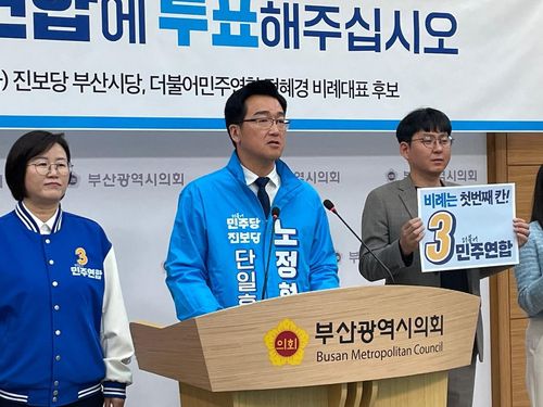 더불어민주연합 지지 호소하는 진보당 노정현 후보촬영 오수희 기자