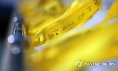 [세월호참사] 보고싶다(진도=연합뉴스) 특별취재팀 = 세월호 침몰 사고 18일째인 3일 오후 전남 진도군 임회면 팽목항에 걸린 노란 리본이 바람에 흔들리고 있다. 2014.5.3