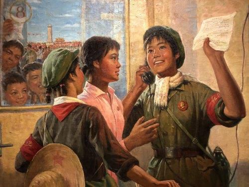 마오쩌둥 전화 받고 기뻐하는 홍위병 [연합뉴스 자료사진]