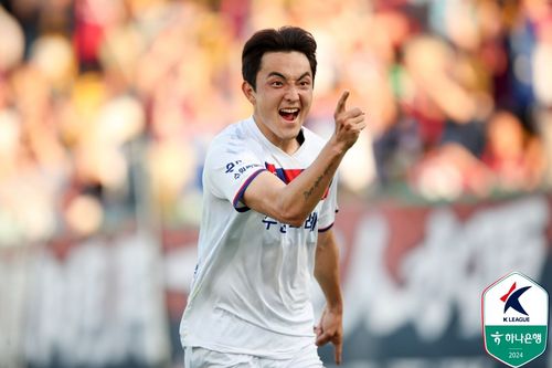 결승골을 넣고 환호하는 수원FC 김태한[한국프로축구연맹 제공. 재판매 및 DB 금지]