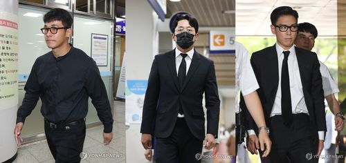 법정 출석하는 연예인들왼쪽부터 배우 정석원, 하정우, 최승현(빅뱅 탑). [연합뉴스 자료사진]