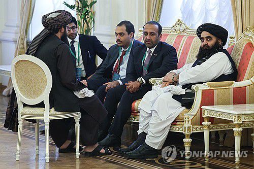 2023년 9월 러시아에서 열린 아프간 회의에 참석한 탈레반 대표들[타스 연합뉴스 자료사진. 재판매 및 DB 금지]