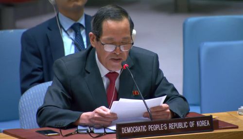 안보리 회의 발언하는 김성 주유엔 북한대사[유엔 웹TV 화면 캡처. 재판매 및 DB 금지] photo@yna.co.kr