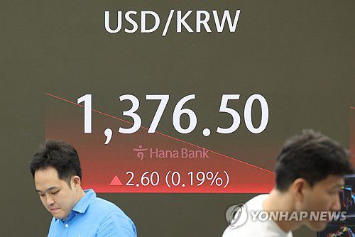 원/달러 환율 상승 출발(서울=연합뉴스) 신현우 기자 = 14일 오전 서울 중구 하나은행 본점 딜링룸에서 딜러들이 업무를 보고 있다.     이날 코스피는 전 거래일보다 4.33p(0.16%) 오른 2,759.22으로 개장했다. 원/달러 환율은 2.4원 오른 1,376.3원, 코스닥지수는 1.36p(0.16%) 오른 872.69로 시작했다. 2024.6.14 nowwego@yna.co.kr