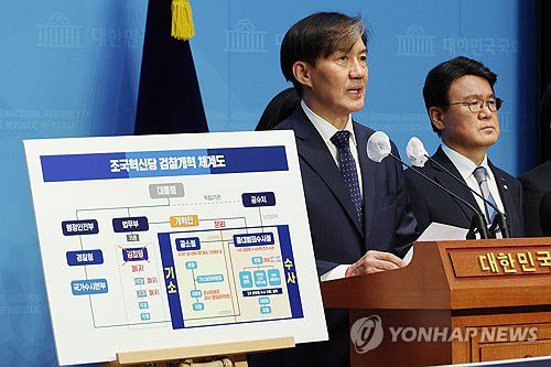 조국혁신당 '검찰개혁 4법' 발의 추진(서울=연합뉴스) 김주성 기자 = 조국혁신당 조국 대표와 황운하 원내대표 등이 26일 오후 서울 여의도 국회 소통관에서 검찰청을 폐지하고 중대범죄수사청과 공소청을 신설하는 내용의 '검찰개혁 4법' 발의 계획을 밝히고 있다. 2024.6.26 utzza@yna.co.kr