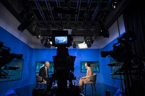 연합뉴스와 인터뷰하는 나토 사무총장(브뤼셀=연합뉴스) 옌스 스톨텐베르그 북대서양조약기구(NATO·나토) 사무총장이 27일(현지시간) 벨기에 브뤼셀 나토 본부에서 연합뉴스와 인터뷰하고 있다. 2024.6.27 photo@yna.co.kr [나토 제공. 재판매 및 DB 금지]