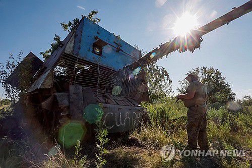 우크라이나군이 빼앗은 옛 소련 전차 T-62[로이터 연합뉴스 자료사진. 재판매 및 DB 금지]