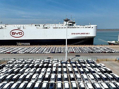 선적 기다리는 중국산 전기차[차이나데일리/로이터 연합뉴스 자료사진. 재판매 및 DB 금지]