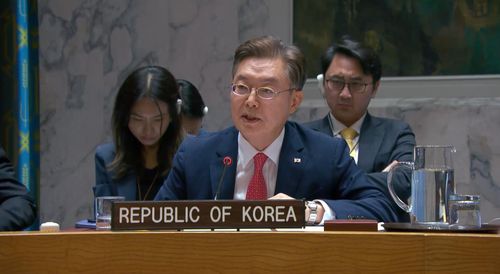 안보리 발언하는 황준국 주유엔 대사[유엔 웹TV 화면 캡처. 재판매 및 DB 금지]