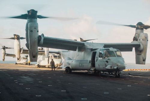 미 해병대의 상륙수송기 '오스프리'가 이륙하는 사진[미 국방영상정보배포서비스(DVIDS) 캡처. 재판매 및 DB 금지]